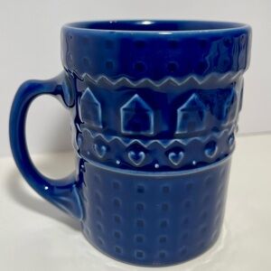 Beautiful Blue Embossed Stoneware Mug Scandinavian Folk Art Made in Thailand